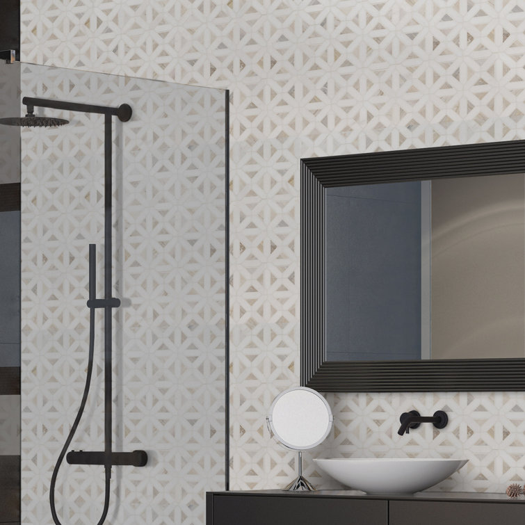 Angora Geometric 12" x 12" Polished Marble Mosaic Tile