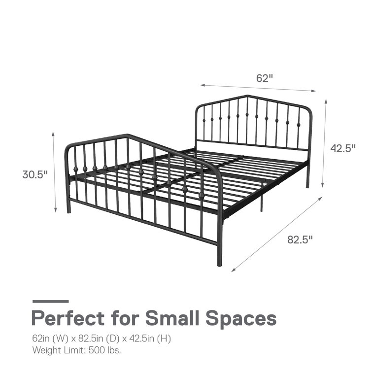 Novogratz Bushwick Queen Black Metal Bed with Round Finials