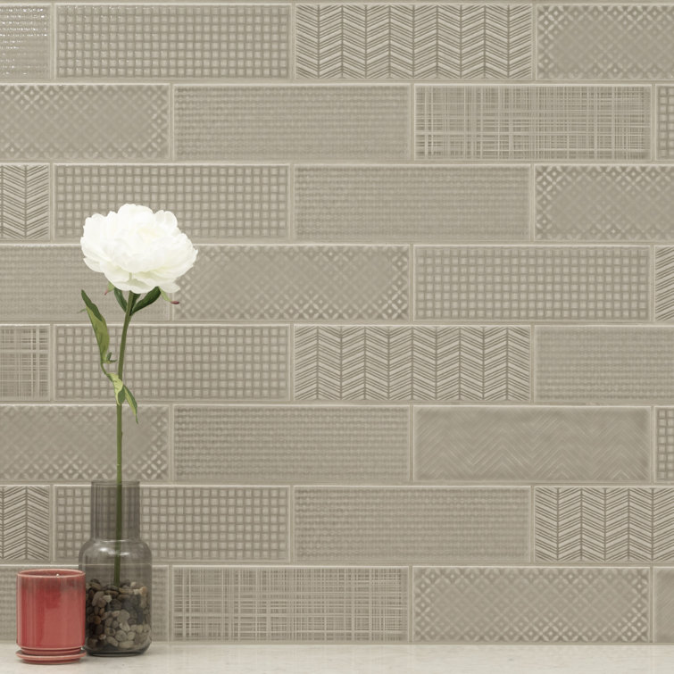 Warm Concrete 3D Patterned Glossy Ceramic Subway Tile