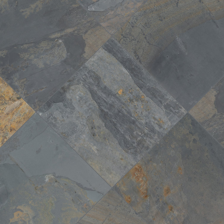 Rustic Gold and Gray Slate Square Outdoor Tile