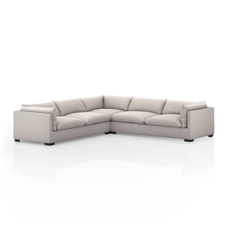 Bennett Moon 122" Three Piece Fabric Sectional with Wood Base