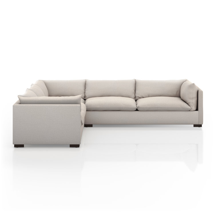 Bennett Moon 122" Three Piece Fabric Sectional with Wood Base