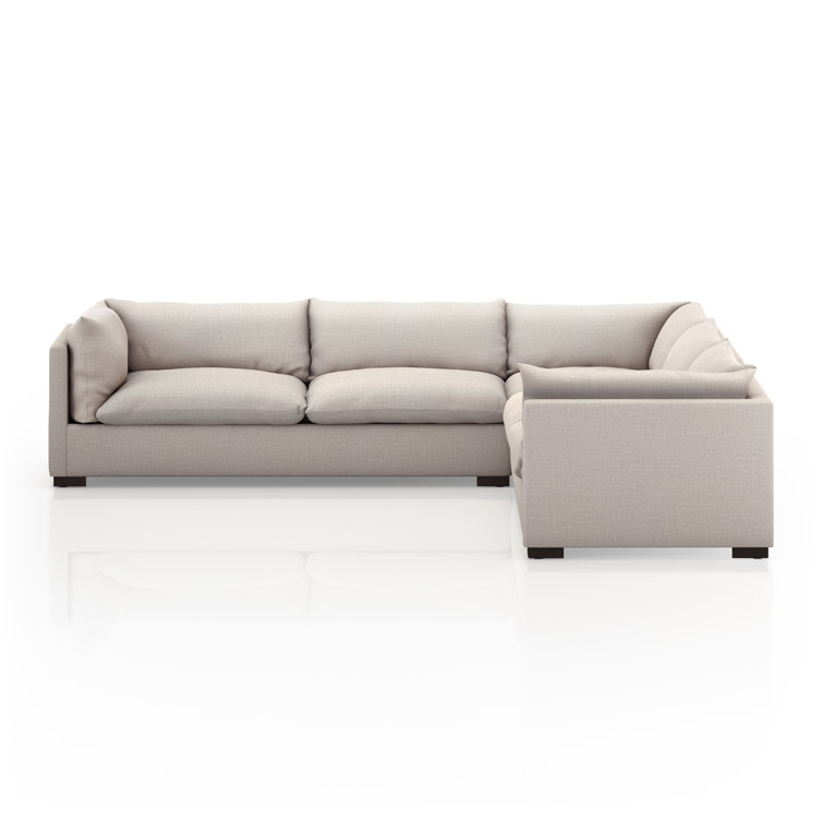 Bennett Moon 122" Three Piece Fabric Sectional with Wood Base