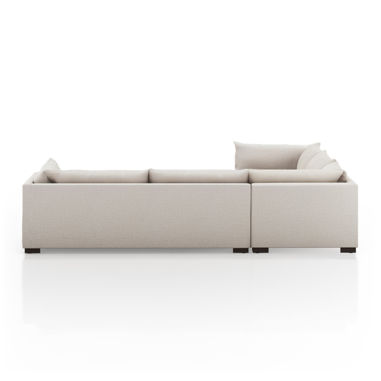 Bennett Moon 122" Three Piece Fabric Sectional with Wood Base