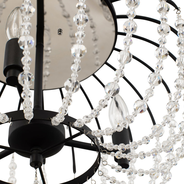 Matte Black Crystal Semi-Flush Mount Light Fixture