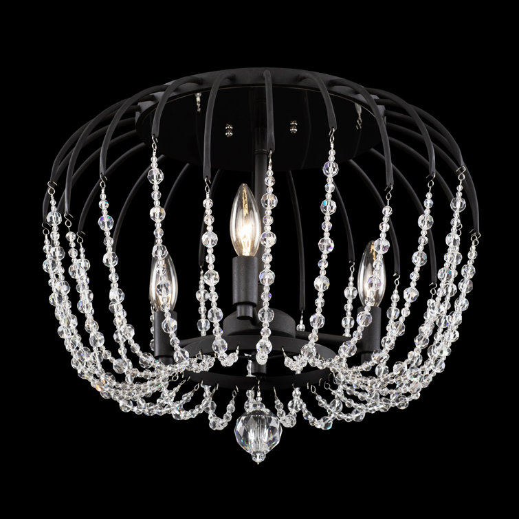 Matte Black Crystal Semi-Flush Mount Light Fixture