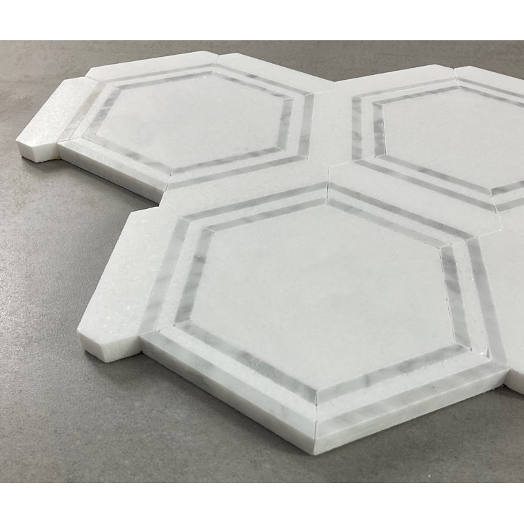 White and Gray Hexagon Marble Mosaic Shower Tile