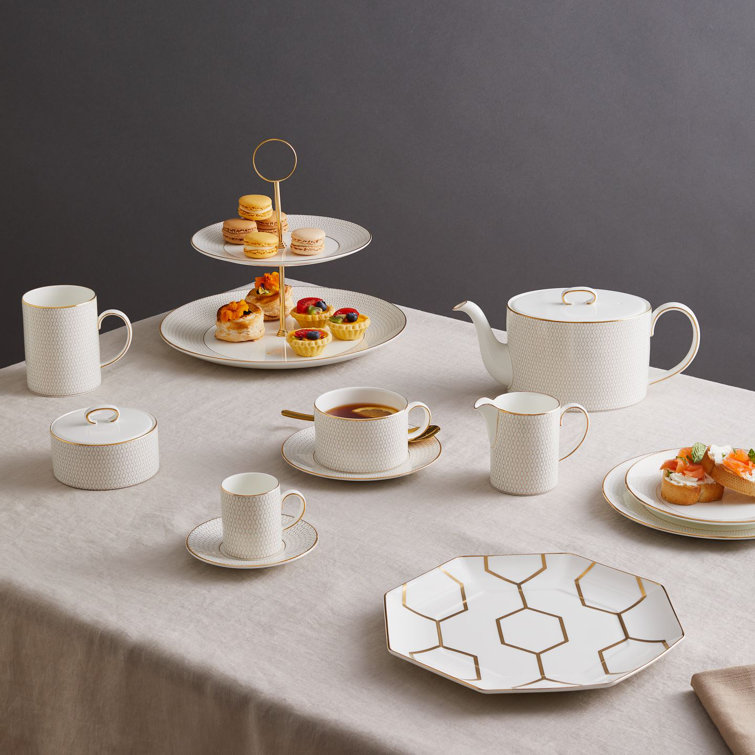 Gio Gold Ceramic Two Tier Cake Stand with 22-Carat Gold Banding