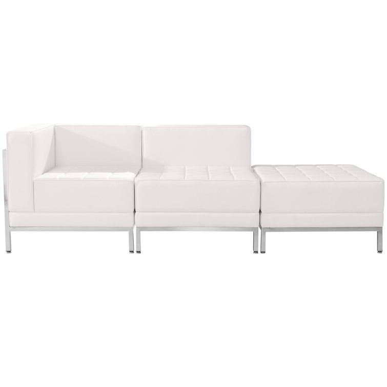 Melrose White Faux Leather 3-Piece Reception Chair & Ottoman Set