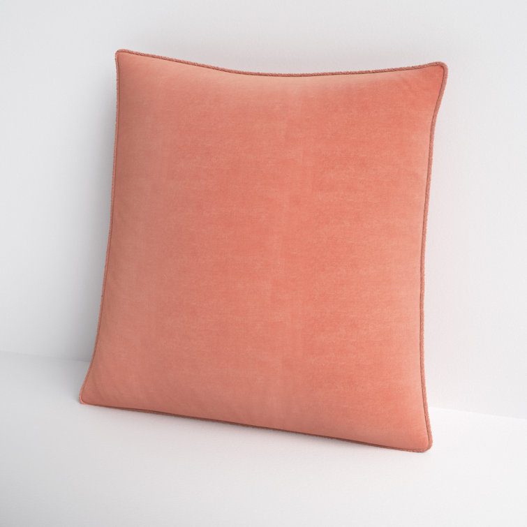 Tan Cotton Square Embroidered Throw Pillow with Fringed Edges