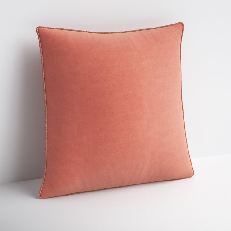 Tan Cotton Square Embroidered Throw Pillow with Fringed Edges