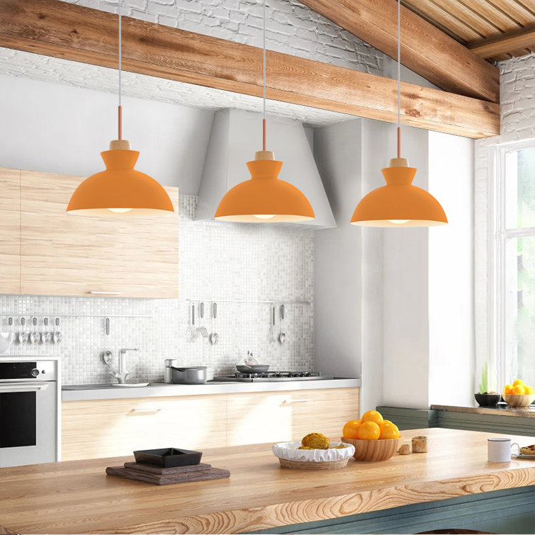 Ozma Orange Aluminum Dome Pendant Light with Adjustable Cord