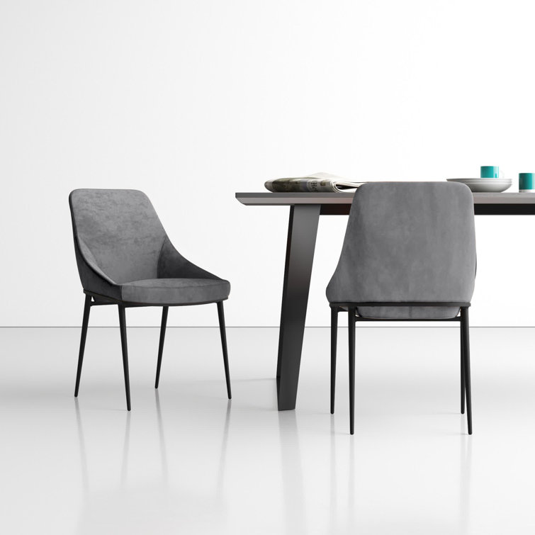 Gray Upholstered Side Chair with Metal Legs, Set of 2