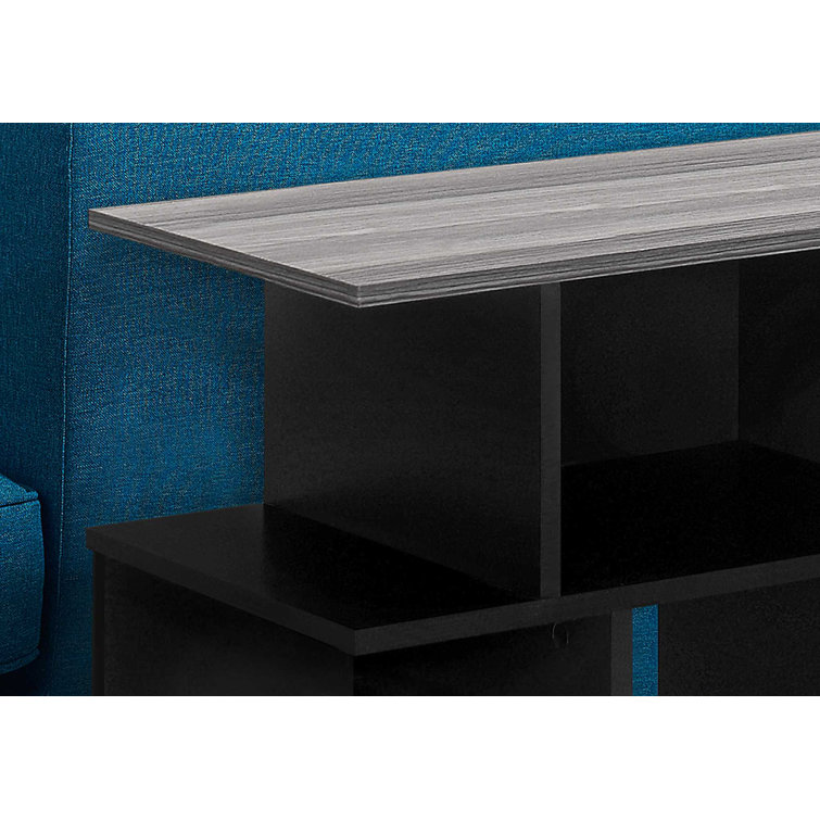 Black and Gray Solid Wood Rectangular Side Table with Shelves