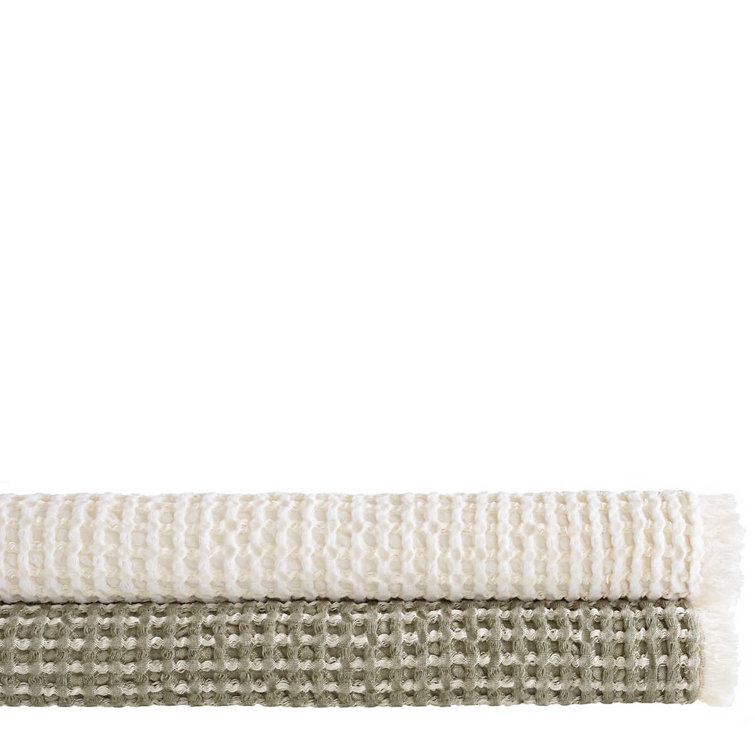 Elegant Sage King-Size Wool-Cotton Blend Waffle Stitch Blanket