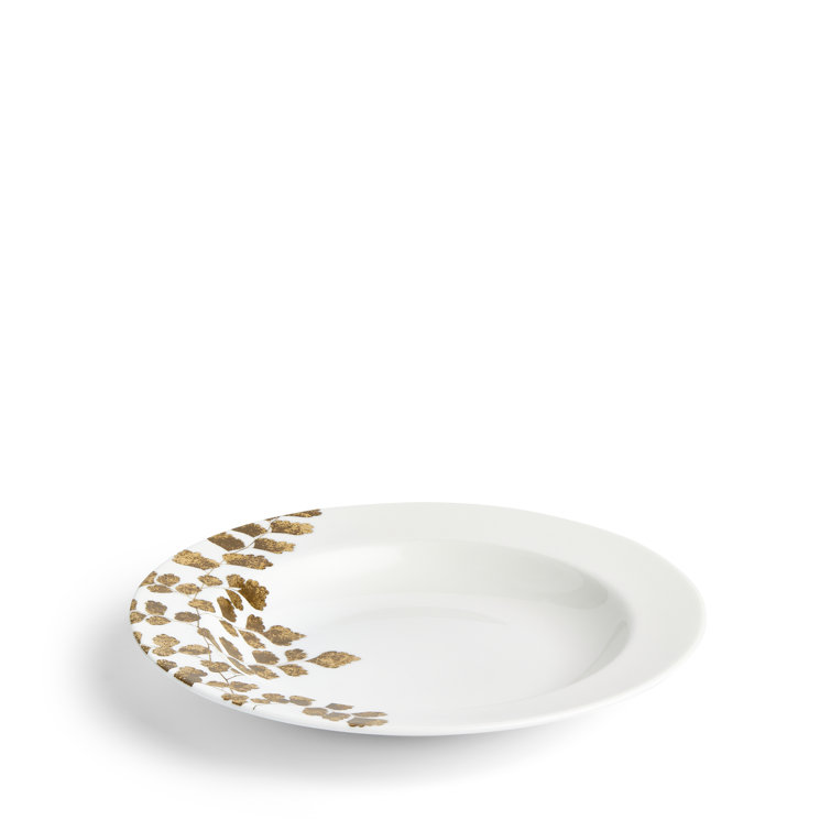 White and Gold Floral Porcelain Soup Bowl, 9"
