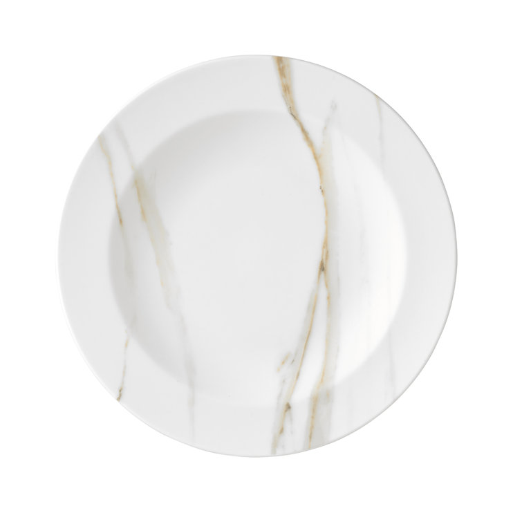Modern White Ceramic Marble-Print Soup Bowl