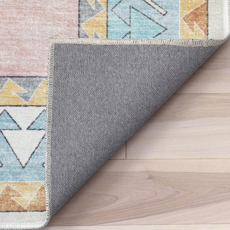 Apollo Pink and Blue Polyester Chenille Kids Area Rug 5' x 7'