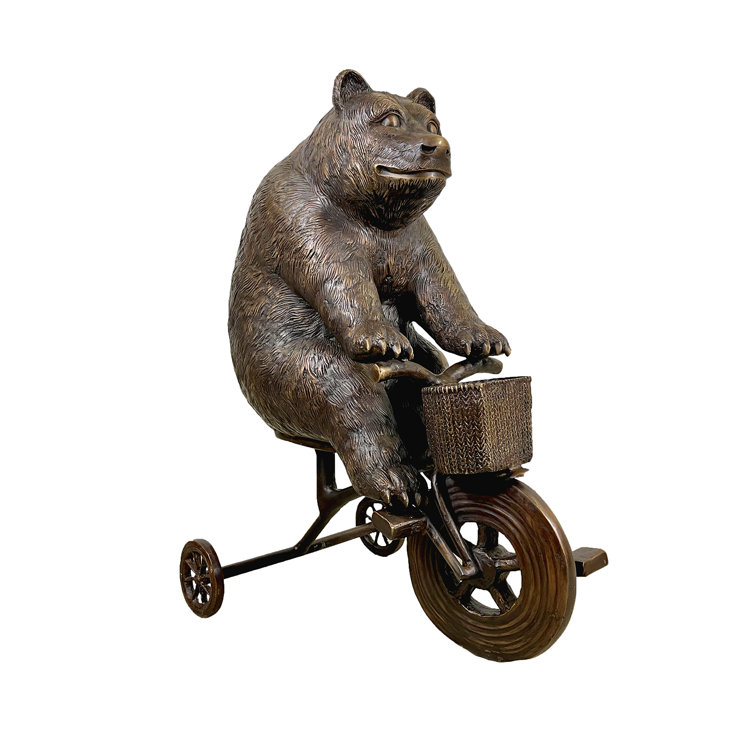 Bronze Bear Riding Tricycle Sculpture with Intricate Details