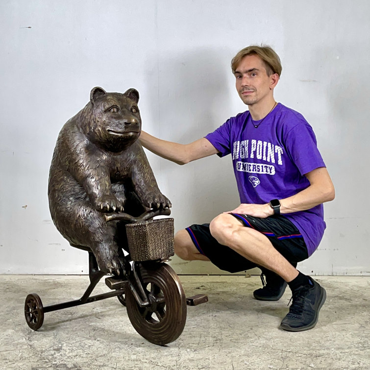 Bronze Bear Riding Tricycle Sculpture with Intricate Details