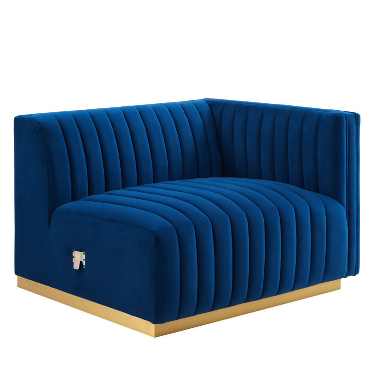 Elegant Gold Navy Tufted Velvet Sofa with Brushed Gold Base