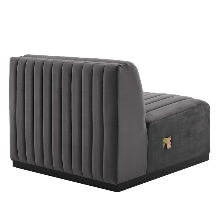 Elegant Black Gray Channel Tufted Velvet 3-Seater Sofa