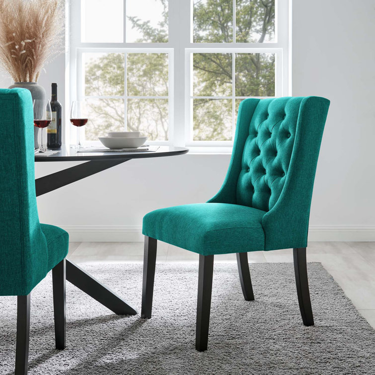 Luxe Teal Button Tufted High Parsons Side Chair with Sleek Wood Frame