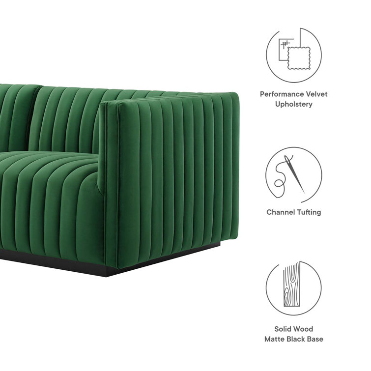 Emerald Velvet Tufted 4-Piece Sectional with Ottoman in Black