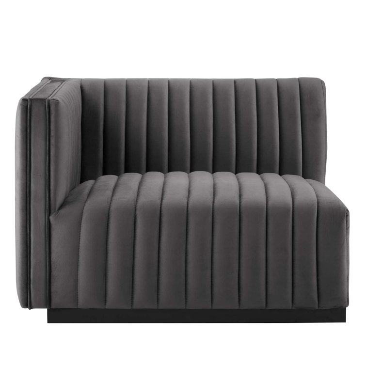 Elegant Black Gray Channel Tufted Velvet 3-Seater Sofa