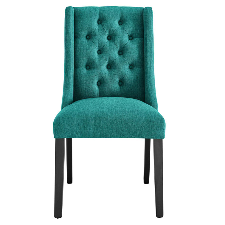 Luxe Teal Button Tufted High Parsons Side Chair with Sleek Wood Frame