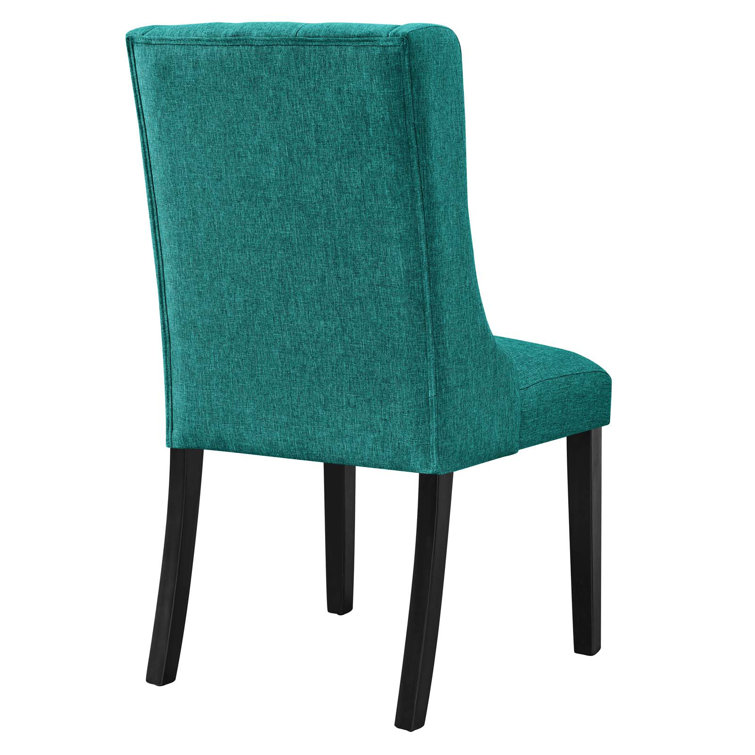 Luxe Teal Button Tufted High Parsons Side Chair with Sleek Wood Frame