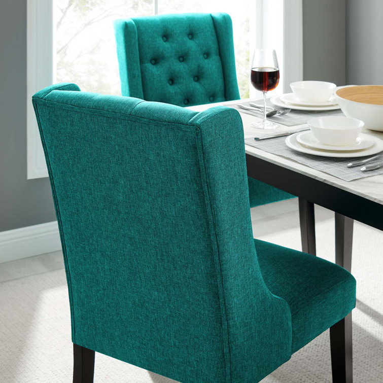 Luxe Teal Button Tufted High Parsons Side Chair with Sleek Wood Frame