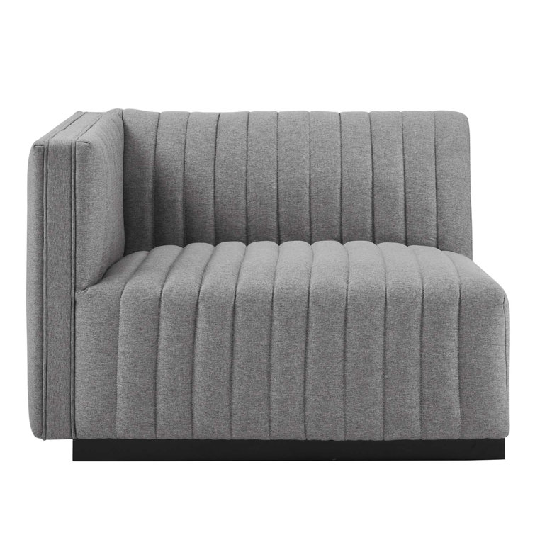 Luxe 4-Piece Channel Tufted Velvet Sectional in Black & Light Gray