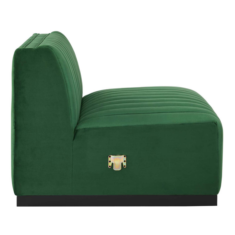 Green Velvet Channel Tufted Sofa with Black Base