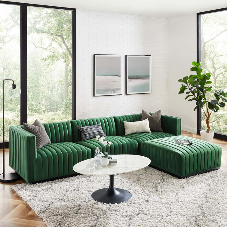 Emerald Velvet Tufted 4-Piece Sectional with Ottoman in Black