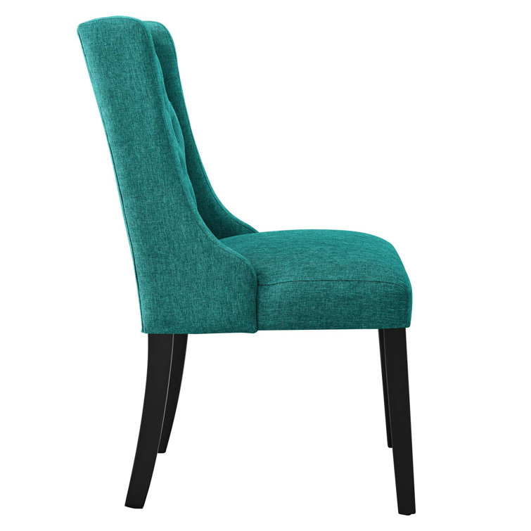 Luxe Teal Button Tufted High Parsons Side Chair with Sleek Wood Frame
