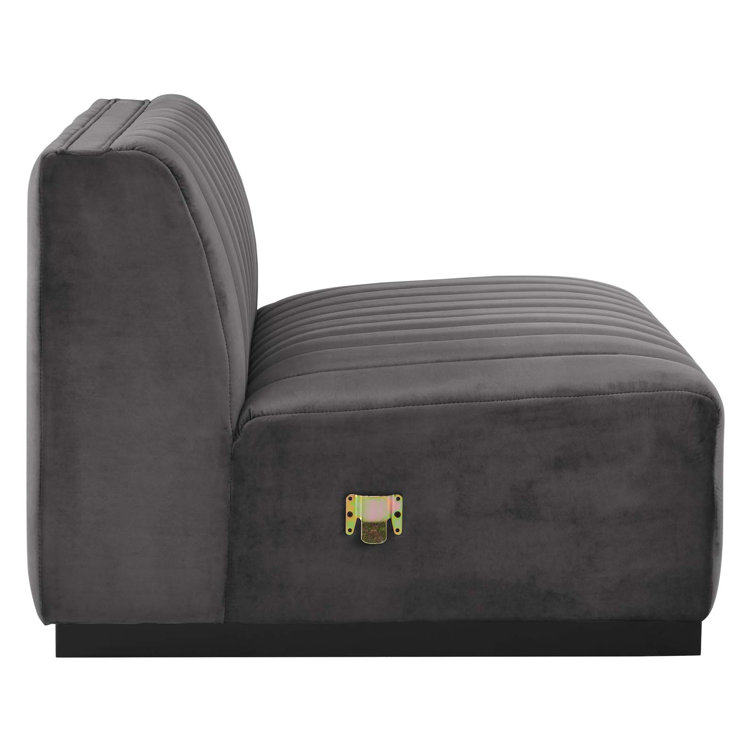 Elegant Black Gray Channel Tufted Velvet 3-Seater Sofa
