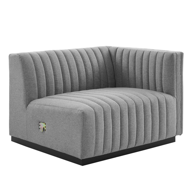 Elegant Black Gray Channel Tufted Velvet 3-Seater Sofa