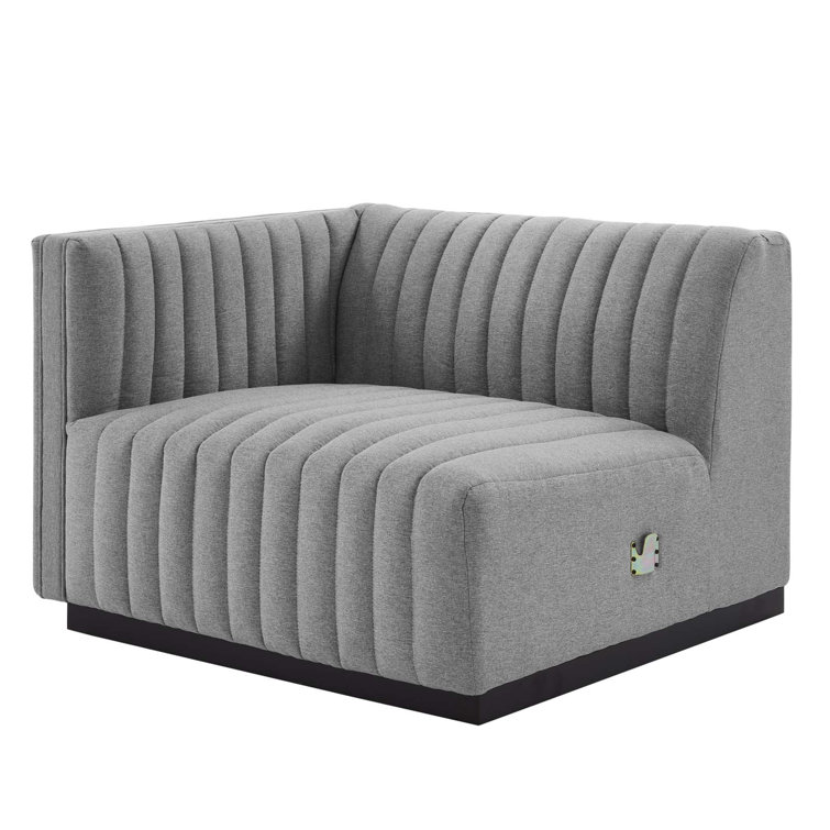 Luxe 4-Piece Channel Tufted Velvet Sectional in Black & Light Gray