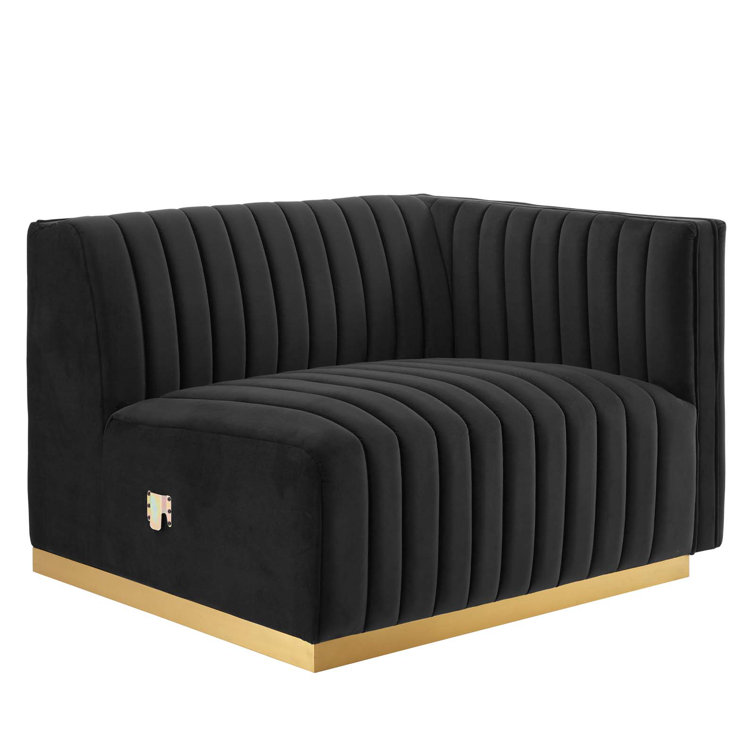 Gold Black Tufted Velvet Track Arm Sofa, 119"