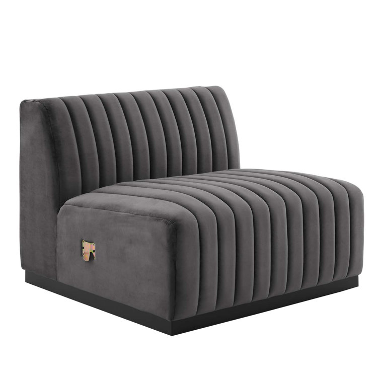 Elegant Black Gray Channel Tufted Velvet 3-Seater Sofa