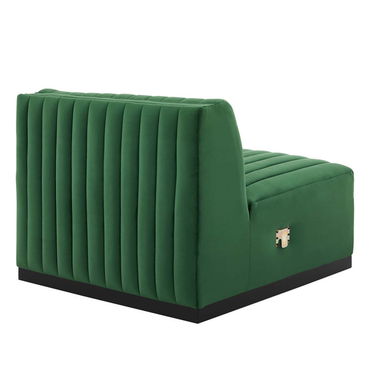 Green Velvet Channel Tufted Sofa with Black Base