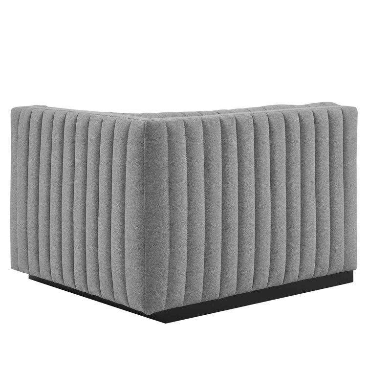 Luxe 4-Piece Channel Tufted Velvet Sectional in Black & Light Gray