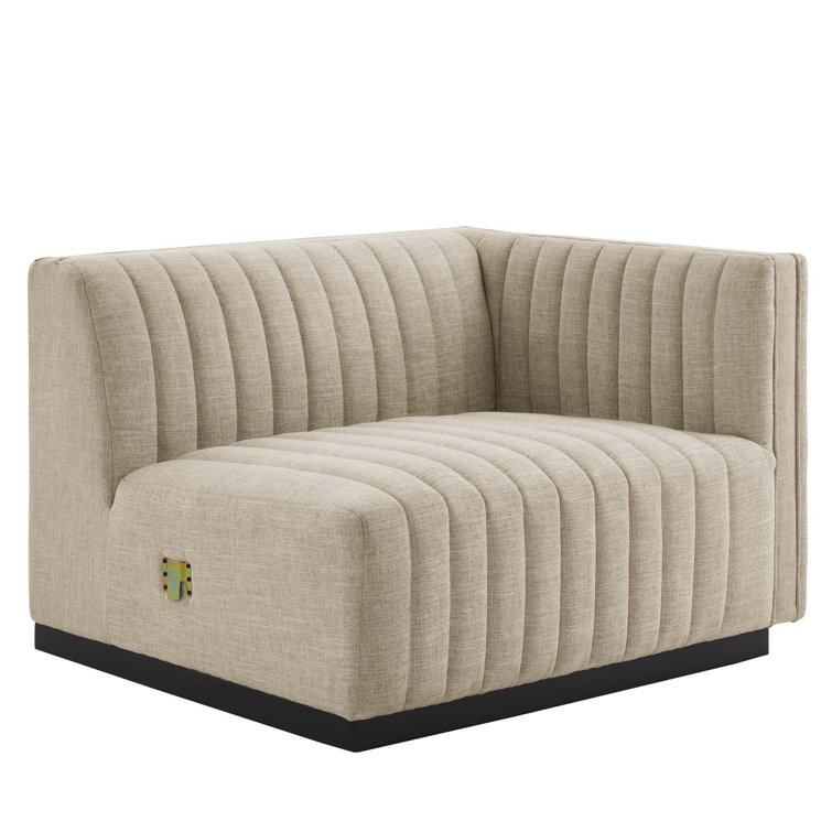 Elegant Black Gray Channel Tufted Velvet 3-Seater Sofa