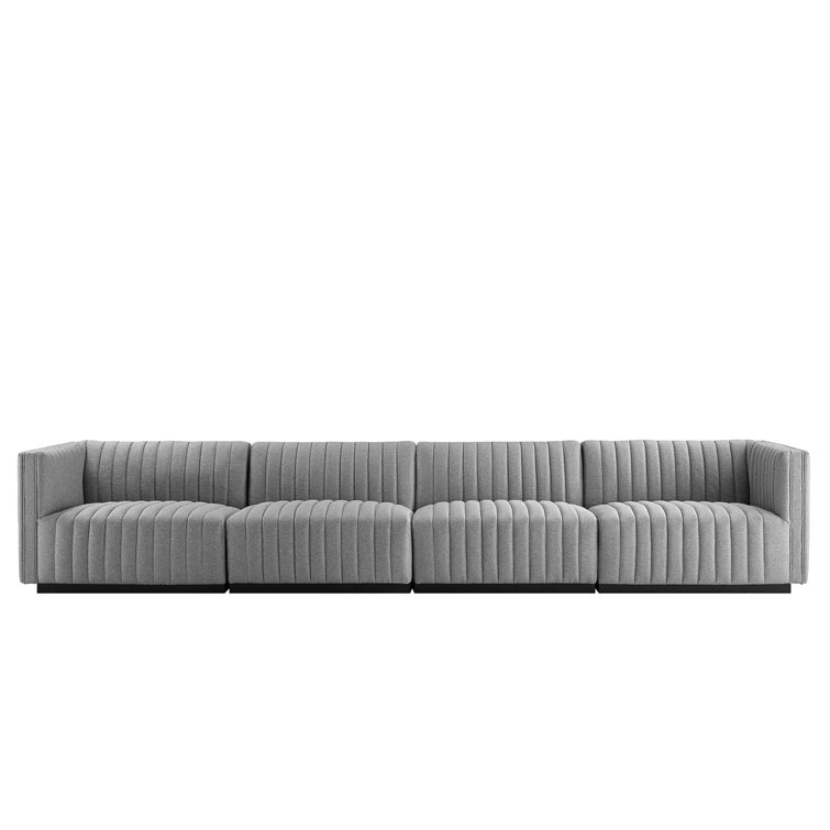 Luxe 4-Piece Channel Tufted Velvet Sectional in Black & Light Gray