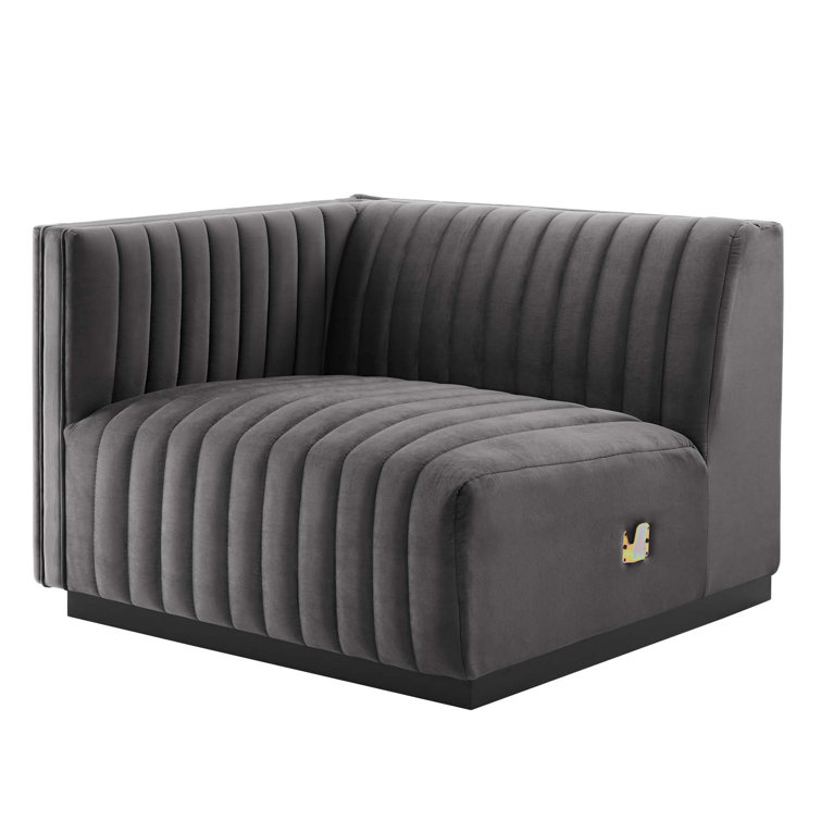 Elegant Black Gray Channel Tufted Velvet 3-Seater Sofa