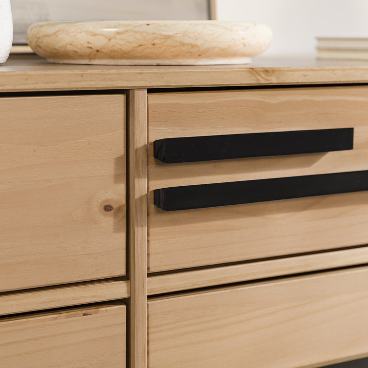 Natural Pine Mid-Century Modern 6-Drawer Solid Wood Dresser