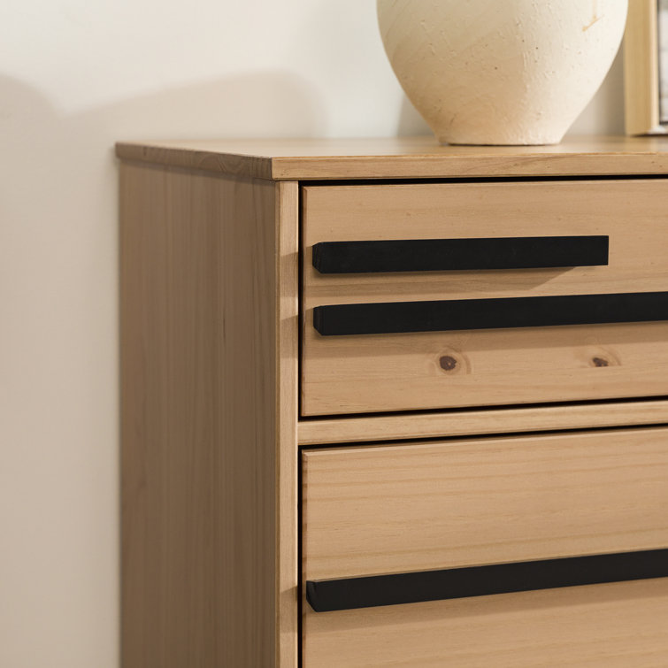 Natural Pine Mid-Century Modern 6-Drawer Solid Wood Dresser