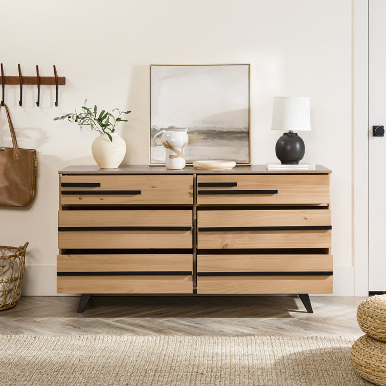 Natural Pine Mid-Century Modern 6-Drawer Solid Wood Dresser