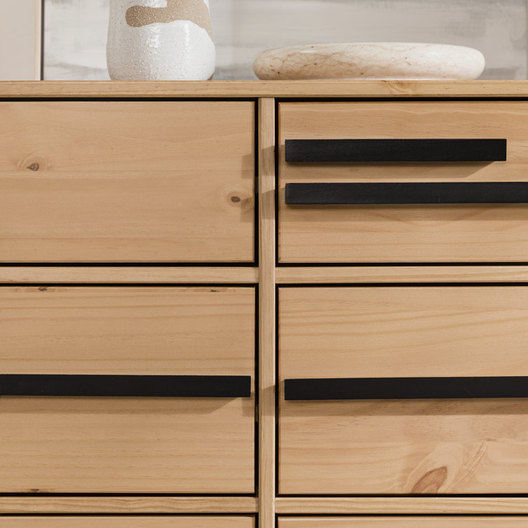 Natural Pine Mid-Century Modern 6-Drawer Solid Wood Dresser